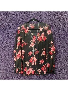 Romantic Goth Black Floral Button Up size 16